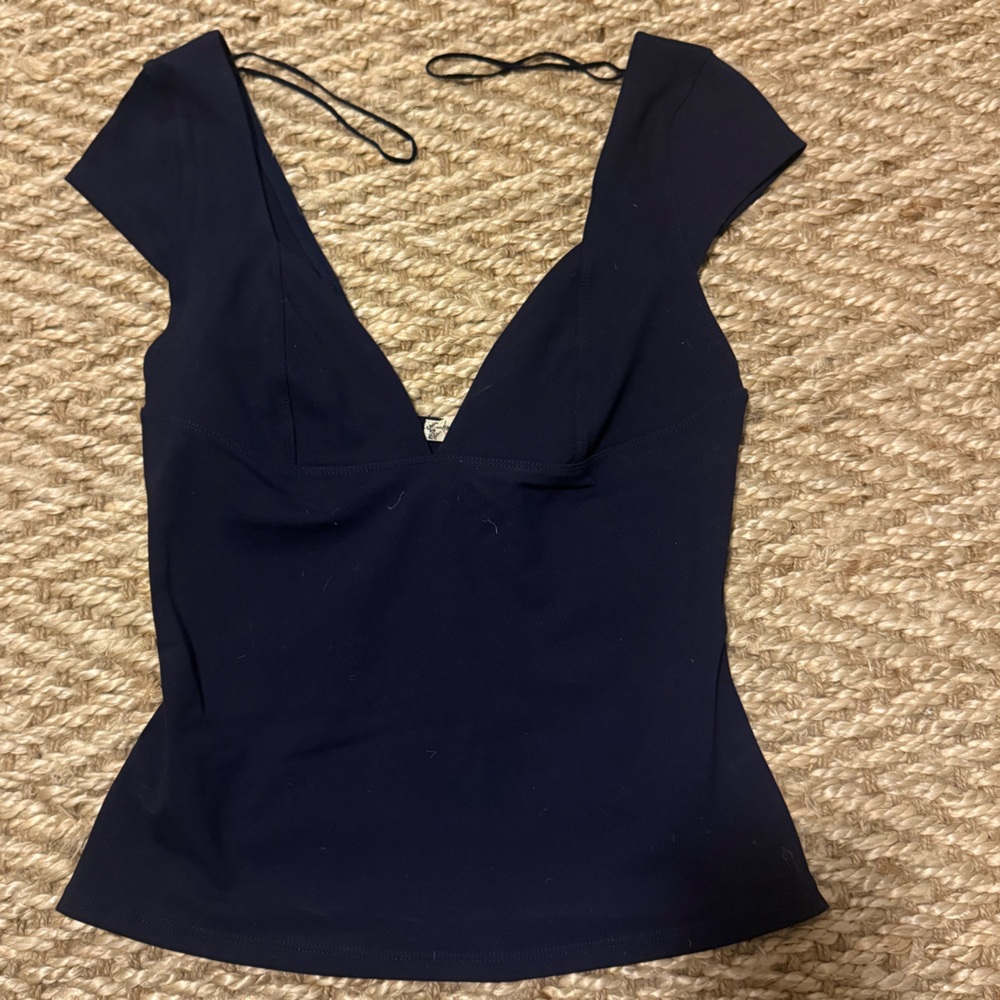 Free People Duo Corset Plunge Cami Top in Navy